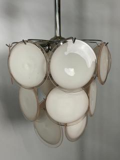 Pair of Mid Century Modern Style Small Pink Murano Glass Disk Chandeliers - 2857113