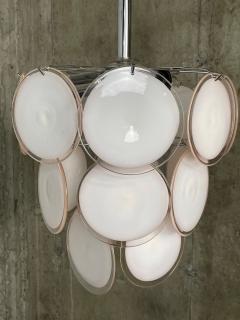 Pair of Mid Century Modern Style Small Pink Murano Glass Disk Chandeliers - 2857114