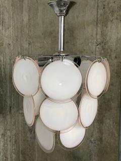 Pair of Mid Century Modern Style Small Pink Murano Glass Disk Chandeliers - 2857115