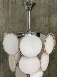 Pair of Mid Century Modern Style Small Pink Murano Glass Disk Chandeliers - 2857116
