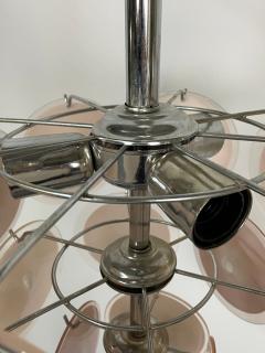 Pair of Mid Century Modern Style Small Pink Murano Glass Disk Chandeliers - 2857120