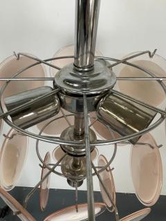 Pair of Mid Century Modern Style Small Pink Murano Glass Disk Chandeliers - 2857121