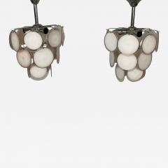 Pair of Mid Century Modern Style Small Pink Murano Glass Disk Chandeliers - 2861890