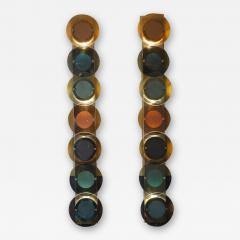 Pair of Mid Century Modern Tall Brass Sconces with Multi Color Round Glass Disks - 1659765