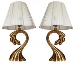 Pair of Mid Century Modern Tall Sculptural Brass Table Lamps - 3920260