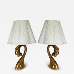 Pair of Mid Century Modern Tall Sculptural Brass Table Lamps - 3922966