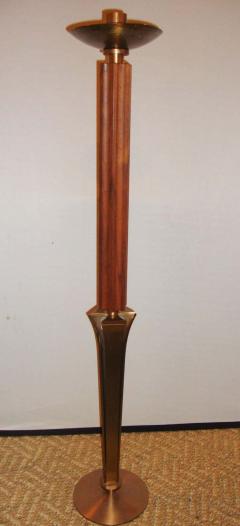 Pair of Mid Century Modern Teak and Brass Standing Prickets Candlesticks - 2955022