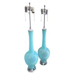 Pair of Mid Century Modern Teal Blue Murano Glass Table Lamps - 4558193