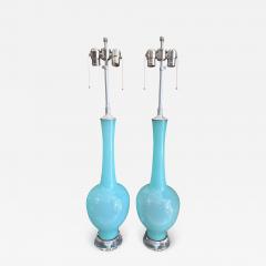 Pair of Mid Century Modern Teal Blue Murano Glass Table Lamps - 4559247