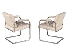 Pair of Mid Century Modern Tufted Cream Leather Accent Chairs - 2725478