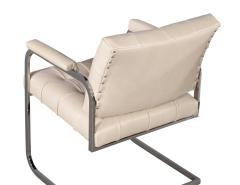 Pair of Mid Century Modern Tufted Cream Leather Accent Chairs - 2725485