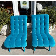 Pair of Mid Century Modern Tufted Turquoise Velvet Chairs - 3321675