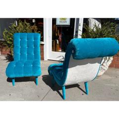 Pair of Mid Century Modern Tufted Turquoise Velvet Chairs - 3321676