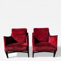Pair of Mid Century Modern Upholstered Lounge Chairs - 4521929