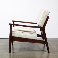 Pair of Mid Century Modern Walnut Armchairs with Off White Textural Upholstery - 4744800