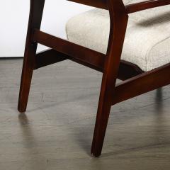 Pair of Mid Century Modern Walnut Armchairs with Off White Textural Upholstery - 4744810