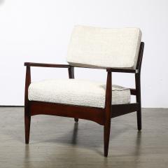 Pair of Mid Century Modern Walnut Armchairs with Off White Textural Upholstery - 4744849