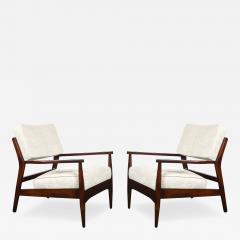 Pair of Mid Century Modern Walnut Armchairs with Off White Textural Upholstery - 4746304