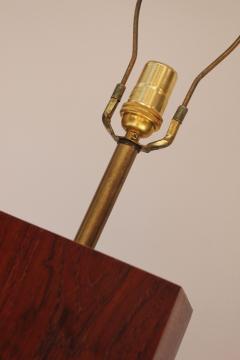 Pair of Mid Century Modern Walnut Column Block Form Table Lamps - 3270945