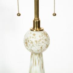 Pair of Mid Century Modern White Murano Glass Table Lamps w 24kt Gold Flecks - 1802351
