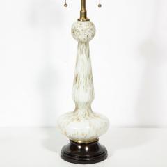 Pair of Mid Century Modern White Murano Glass Table Lamps w 24kt Gold Flecks - 1802352