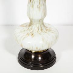 Pair of Mid Century Modern White Murano Glass Table Lamps w 24kt Gold Flecks - 1802353