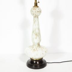 Pair of Mid Century Modern White Murano Glass Table Lamps w 24kt Gold Flecks - 1802356