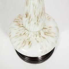 Pair of Mid Century Modern White Murano Glass Table Lamps w 24kt Gold Flecks - 1802357