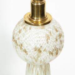 Pair of Mid Century Modern White Murano Glass Table Lamps w 24kt Gold Flecks - 1802358