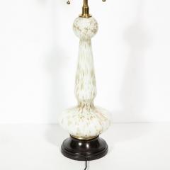 Pair of Mid Century Modern White Murano Glass Table Lamps w 24kt Gold Flecks - 1802361