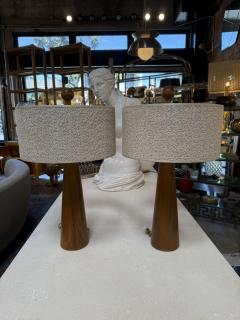 Pair of Mid Century Modern Wood Table Lamps with Textured Drum Shades - 4573650