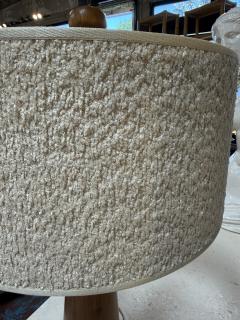 Pair of Mid Century Modern Wood Table Lamps with Textured Drum Shades - 4573651