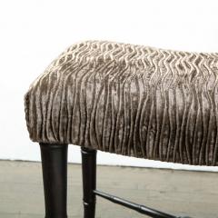 Pair of Mid Century Modern X Form Stools in Gauffraged Smoked Bronze Velvet - 2660656