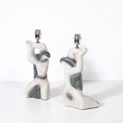 Pair of Mid Century Modernist Abstract Figural Ceramic Table Lamps - 4438665