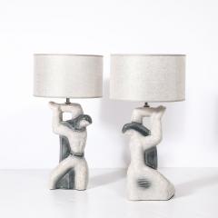 Pair of Mid Century Modernist Abstract Figural Ceramic Table Lamps - 4438672
