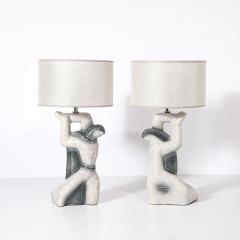 Pair of Mid Century Modernist Abstract Figural Ceramic Table Lamps - 4438673