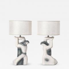 Pair of Mid Century Modernist Abstract Figural Ceramic Table Lamps - 4441223