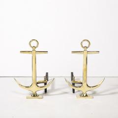 Pair of Mid Century Modernist Anchor Andirons in Polished Brass - 3752526