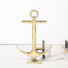 Pair of Mid Century Modernist Anchor Andirons in Polished Brass - 3752527
