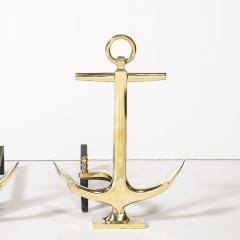 Pair of Mid Century Modernist Anchor Andirons in Polished Brass - 3752529