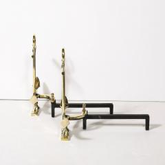 Pair of Mid Century Modernist Anchor Andirons in Polished Brass - 3752593
