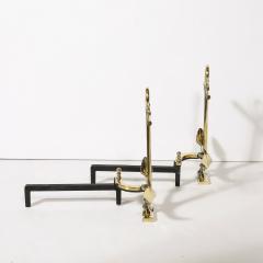 Pair of Mid Century Modernist Anchor Andirons in Polished Brass - 3752596