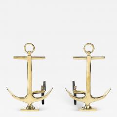 Pair of Mid Century Modernist Anchor Andirons in Polished Brass - 3755611