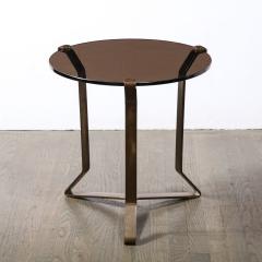 Pair of Mid Century Modernist Bronze Smoked Glass Side Tables - 3352512