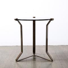 Pair of Mid Century Modernist Bronze Smoked Glass Side Tables - 3352611