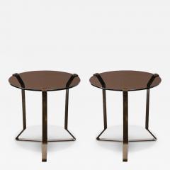 Pair of Mid Century Modernist Bronze Smoked Glass Side Tables - 3359994