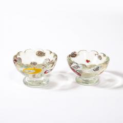 Pair of Mid Century Modernist Hand Blown Murano Glass Bowls w Scalloped Edges - 3600153