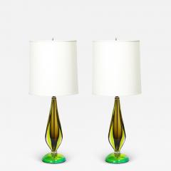 Pair of Mid Century Modernist Hand Blown Murano Sommerso Glass Table Lamps - 4039452