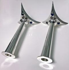 Pair of Mid Century Modernist Lapis Lazuli and Silvered Candlesticks C 1970 - 1225225