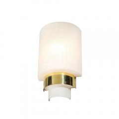 Pair of Mid Century Modernist Minimal Frosted Glass Brass Sconces - 4719771